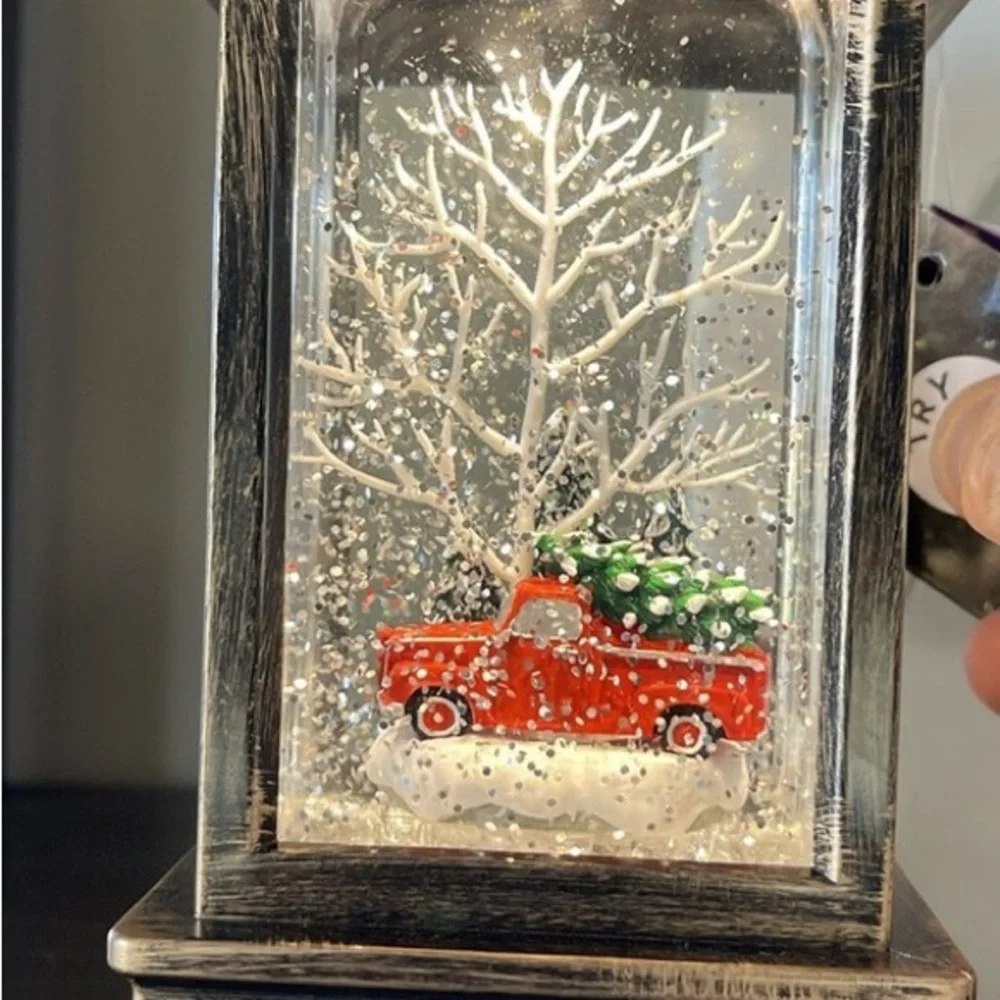 Vintage Bronze Lantern with Snow Globe Scene